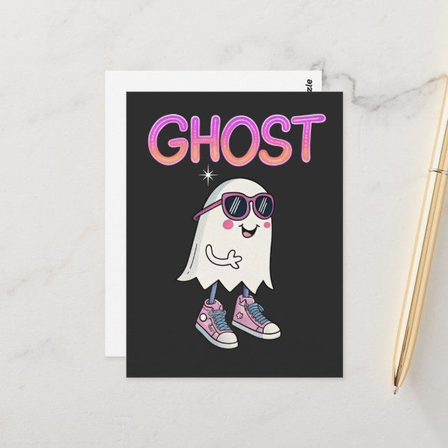 Spooky But Cool Ghost – Wood Wall Art  Postcard (Front/Back In Situ)