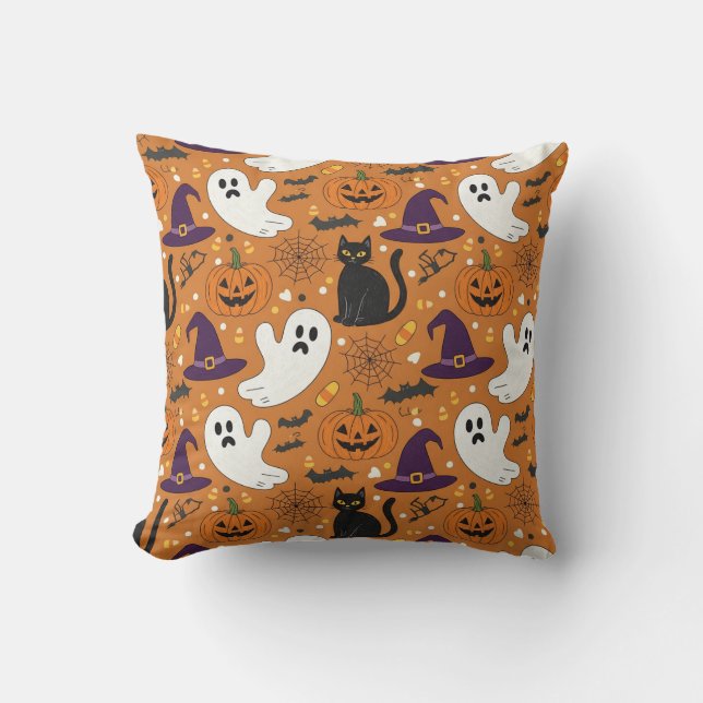 Spooky but Cute Halloween Friends Pattern Cushion (Front)