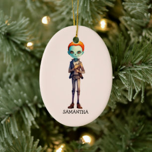 Spooky But Cute Zombie Kid – Adorable Macabre (2) Ceramic Ornament