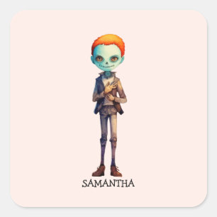 Spooky But Cute Zombie Kid – Adorable Macabre (2) Square Sticker