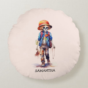 Spooky But Cute Zombie Kid – Adorable Macabre (3) Round Cushion