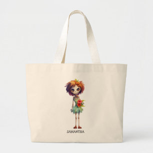 Spooky But Cute Zombie Kid – Adorable Macabre Large Tote Bag