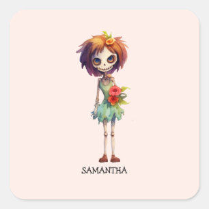 Spooky But Cute Zombie Kid – Adorable Macabre Square Sticker