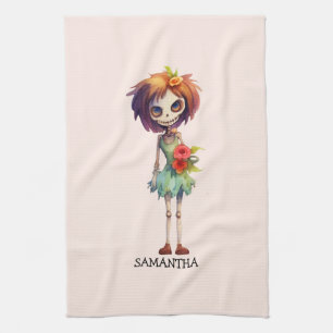 Spooky But Cute Zombie Kid – Adorable Macabre Tea Towel