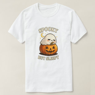 Spooky But Sleepy Cute Ghost Pumpkin Halloween Art T-Shirt