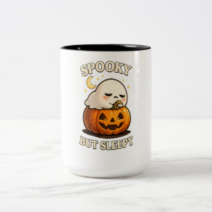 Spooky But Sleepy Cute Ghost Pumpkin Halloween Art Two-Tone Coffee Mug