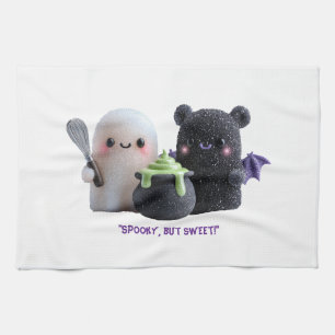 Spooky But Sweet Cute Ghost & Bear Kitchen Towel