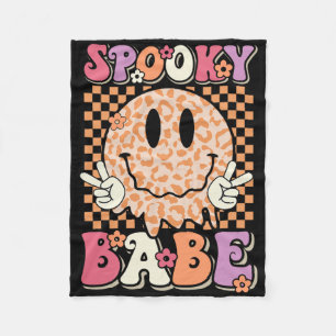 Spooky Bybe Groovy Halloween Leopard Smile Face Ch Fleece Blanket