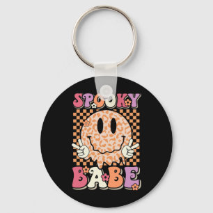 Spooky Bybe Groovy Halloween Leopard Smile Face Ch Key Ring