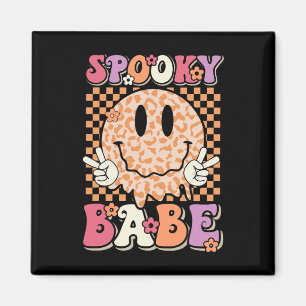 Spooky Bybe Groovy Halloween Leopard Smile Face Ch Magnet