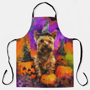 Spooky Cairn Terrier Dog Halloween Witch Pumpkin  Apron