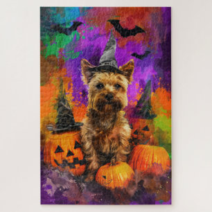 Spooky Cairn Terrier Dog Halloween Witch Pumpkin  Jigsaw Puzzle
