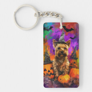 Spooky Cairn Terrier Dog Halloween Witch Pumpkin  Key Ring