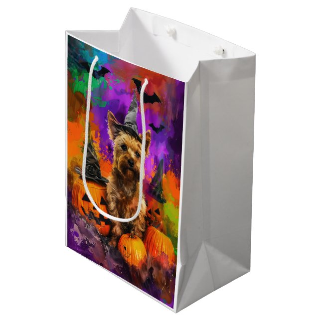 Spooky Cairn Terrier Dog Halloween Witch Pumpkin  Medium Gift Bag (Front Angled)