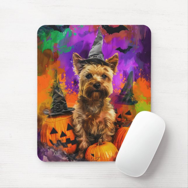 Spooky Cairn Terrier Dog Halloween Witch Pumpkin  Mouse Pad (With Mouse)