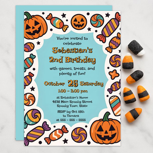 Spooky Candy Jack-o'-Lantern Halloween Birthday Invitation (Creator Uploaded)
