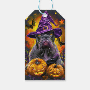 Spooky Cane Corso Dog Halloween Witch And Pumpkin Gift Tags