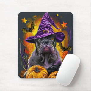 Spooky Cane Corso Dog Halloween Witch And Pumpkin Mouse Pad