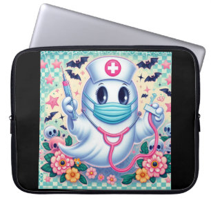 Spooky Cartoon Ghost Nurse: Halloween Art  Laptop Sleeve