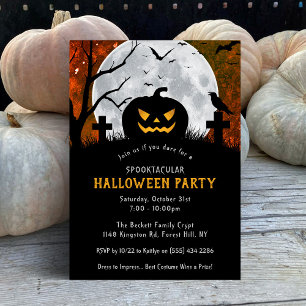 Spooky Carved Pumpkin Graveyard Halloween Party Invitation