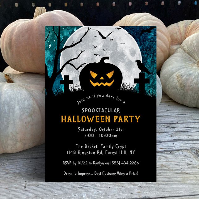Spooky Carved Pumpkin Graveyard Halloween Party Invitation (Creator Uploaded)