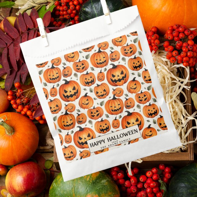 Spooky Carved Pumpkins & Fall Leaves Halloween Favour Bag (Creator Uploaded)