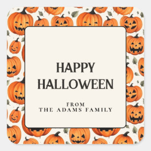Spooky Carved Pumpkins & Fall Leaves Halloween Square Sticker