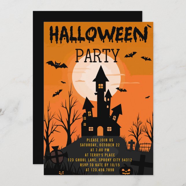 Spooky Castle Kids Halloween Party Invitation (Front/Back)