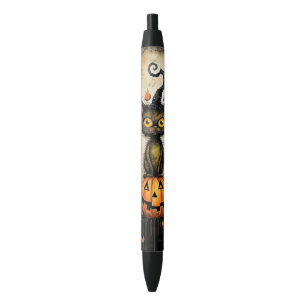 Spooky Cat and Jack o Lantern Writing Black Ink Pen