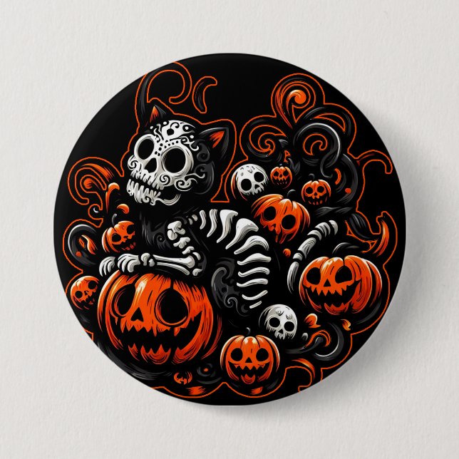 Spooky Cat and Pumpkins 7.5 Cm Round Badge (Front)
