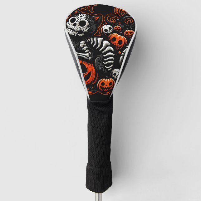 Spooky Cat and Pumpkins Golf Head Cover (Front)