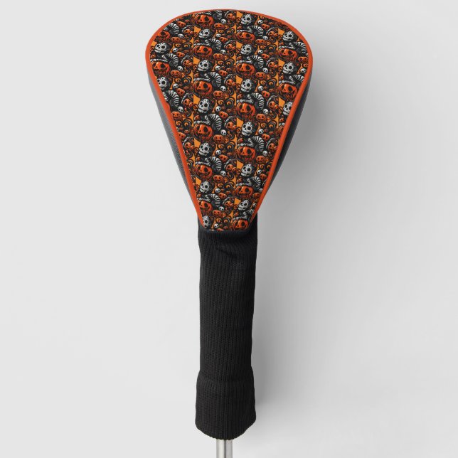 Spooky Cat and Pumpkins Golf Head Cover (Front)