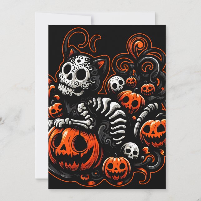 Spooky Cat and Pumpkins Invitation (Front)