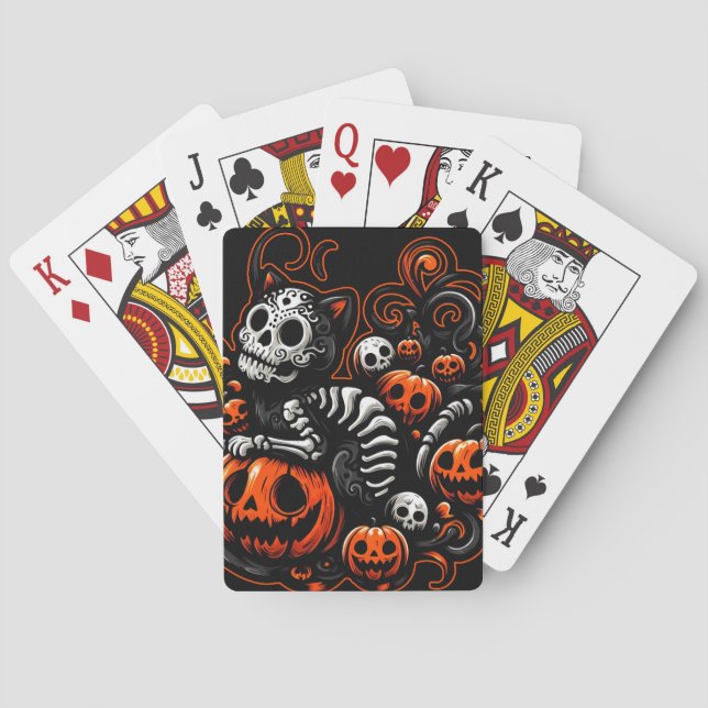 Spooky Cat and Pumpkins Playing Cards (Back)