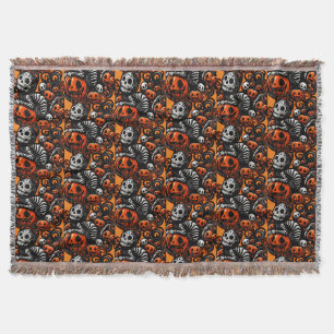 Spooky Cat and Pumpkins Throw Blanket