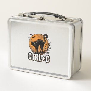 Spooky Cat CTRL C Vintage Halloween Vector Design_ Metal Lunch Box