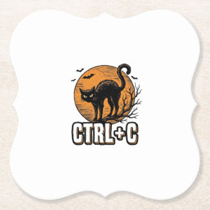 Spooky Cat CTRL C Vintage Halloween Vector Design_ Paper Coaster