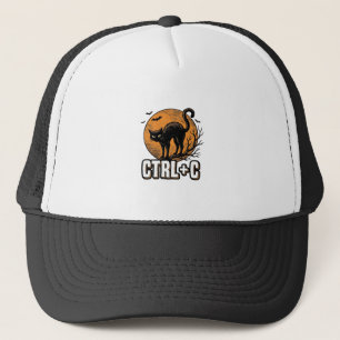 Spooky Cat CTRL C Vintage Halloween Vector Design_ Trucker Hat