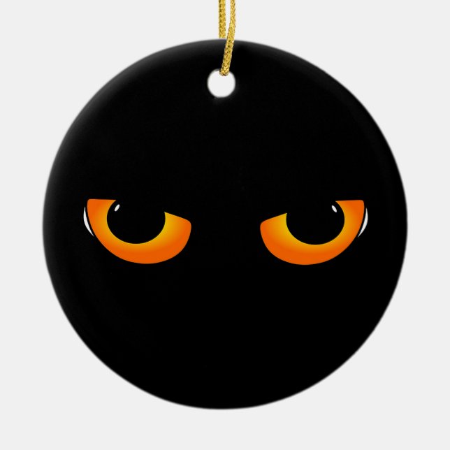 Spooky Cat Eyes Ceramic Ornament (Front)