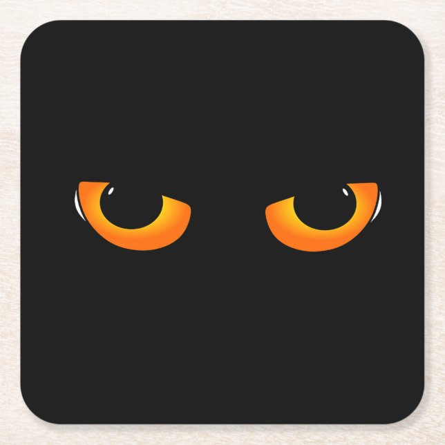 Spooky Cat Eyes Square Paper Coaster (Front)