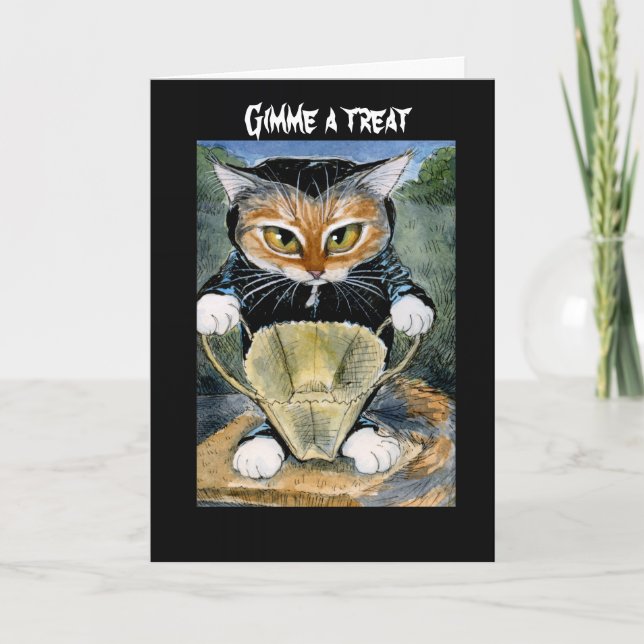 Spooky Cat in Halloween costume card or invitation (Front)