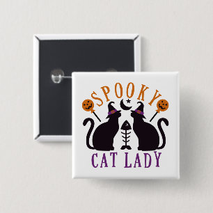 Spooky Cat Lady Black Cats Halloween 15 Cm Square Badge