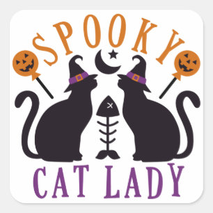 Spooky Cat Lady Black Cats Halloween Square Sticker