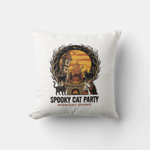 Spooky Cat Party Vintage Engraving Halloween Shirt Cushion