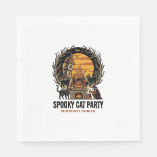Spooky Cat Party Vintage Engraving Halloween Shirt Napkin