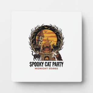 Spooky Cat Party Vintage Engraving Halloween Shirt Plaque