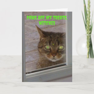 Spooky Cat Paws Off My Treats Witches Halloween Card