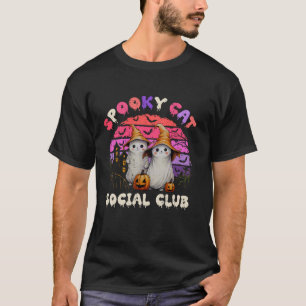 Spooky Cat Social Club Boo Ghost Black Cats Hallow T-Shirt