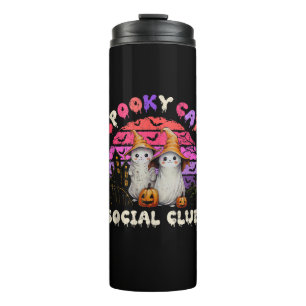 Spooky Cat Social Club Boo Ghost Black Cats Hallow Thermal Tumbler