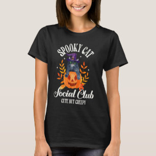 Spooky Cat Social Club Ghost Cat Halloween Black C T-Shirt